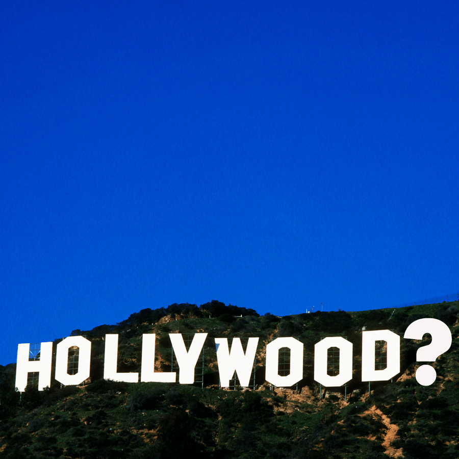 Hollywood sign with question mark at the end